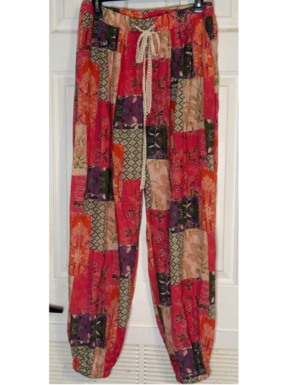 POL Patchwork Joggers Size S Pink Orange Boho Drawstring Pants